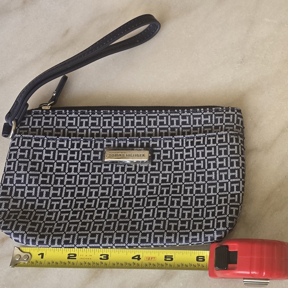 Tommy Hilfiger Navy and White Patterned Wristlet
